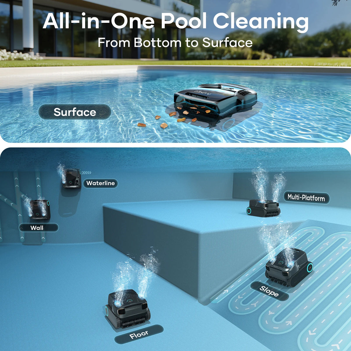 Aiper Scuba X1 Pro Max - manufacturer illustration of pool cleaning coverage