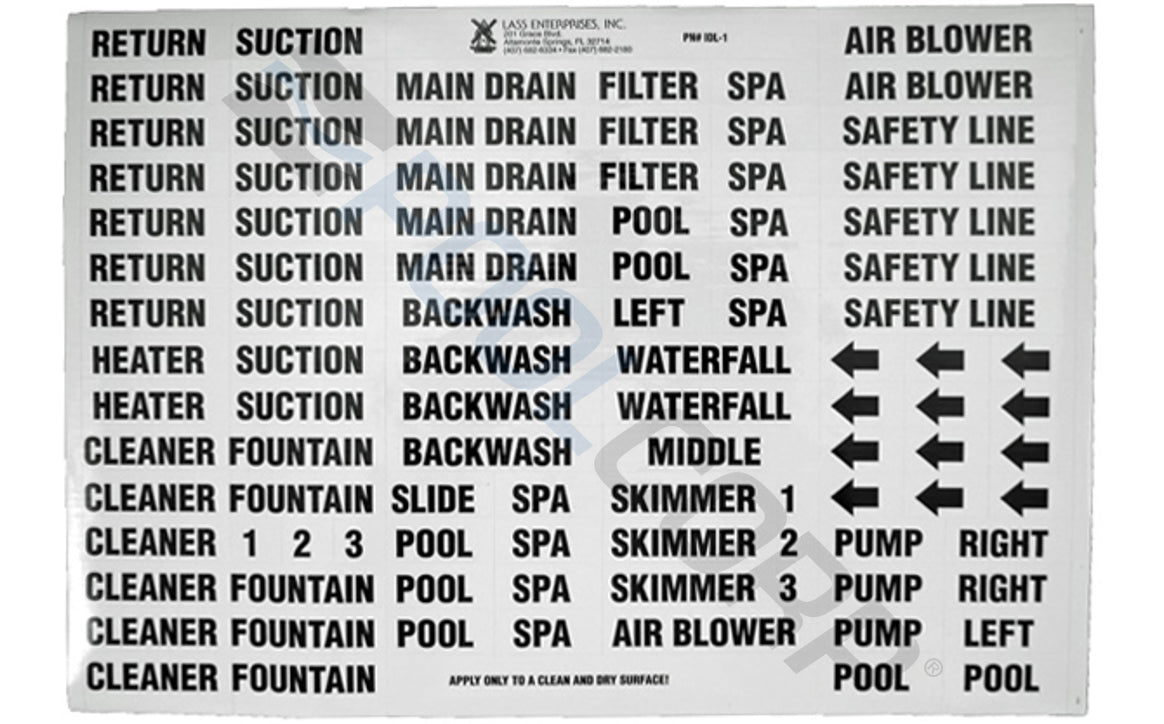 Super-Pro LASS Enterprises Super Pro Black on White Vinyl Plumbing Label Set - IDL-1C