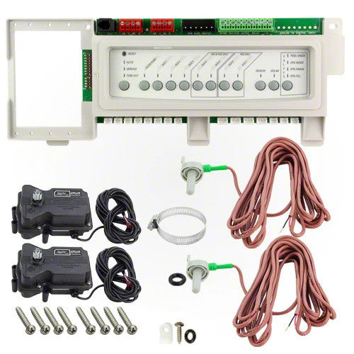 AquaLink RS PS6 control board, two sensors and two valve actuators; component detail, not the entire kit