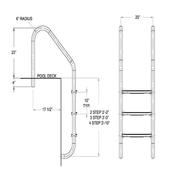 Super-Pro 3-Step Pool Ladder with Stainless Steel Treads, LAD100SS - alternate view