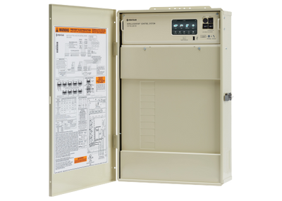 Pentair IntelliCenter load center enclosure, front view with door open