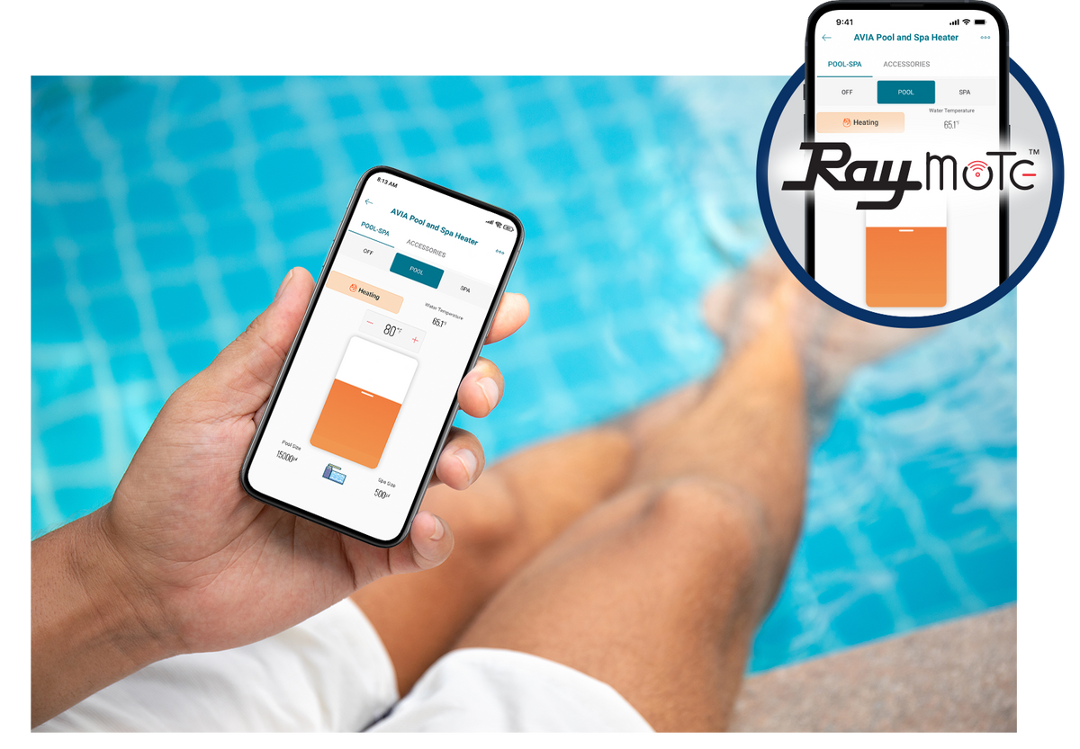 AVIA Raymote app remote temperature control illustration; phone not included