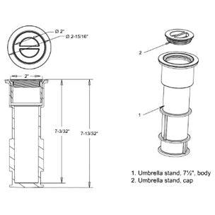 AquaStar US103 7-1/2 Inch Umbrella Stand with Sleeve and Center Cap, Light Gray - alternate view